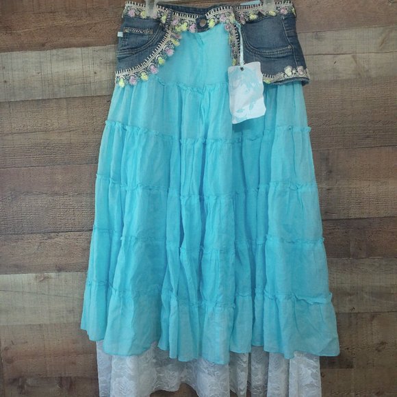 layer skirt with jean teal and white NWT 13/14 - Picture 1 of 4